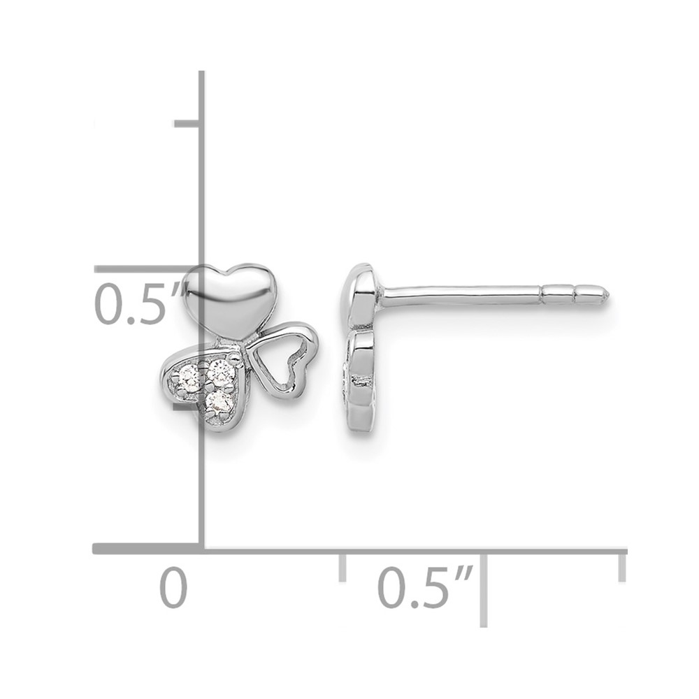 Sterling Silver Rhodium-plated CZ 3 Heart Post Earrings (QE17604)