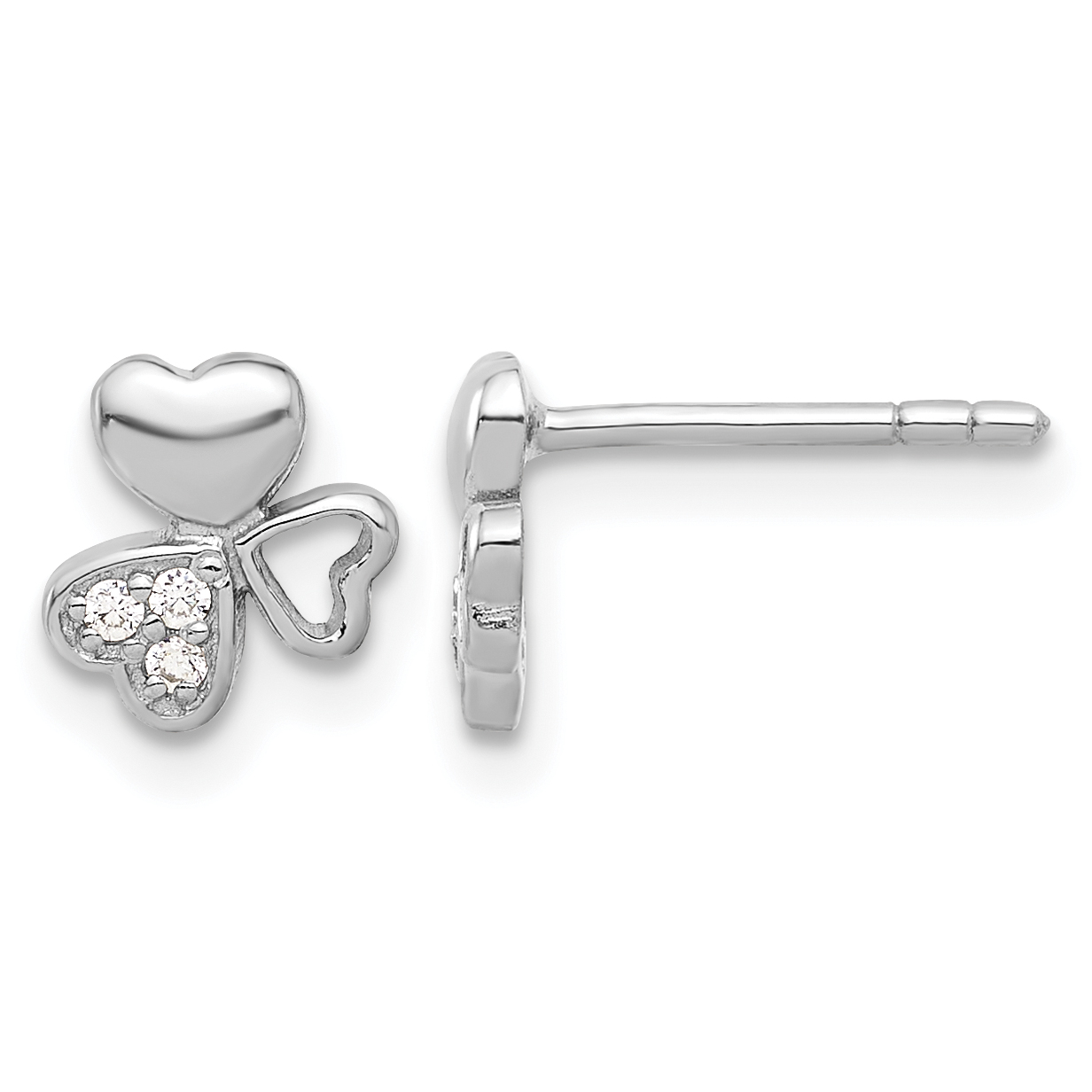 Sterling Silver Rhodium-plated CZ 3 Heart Post Earrings (QE17604)