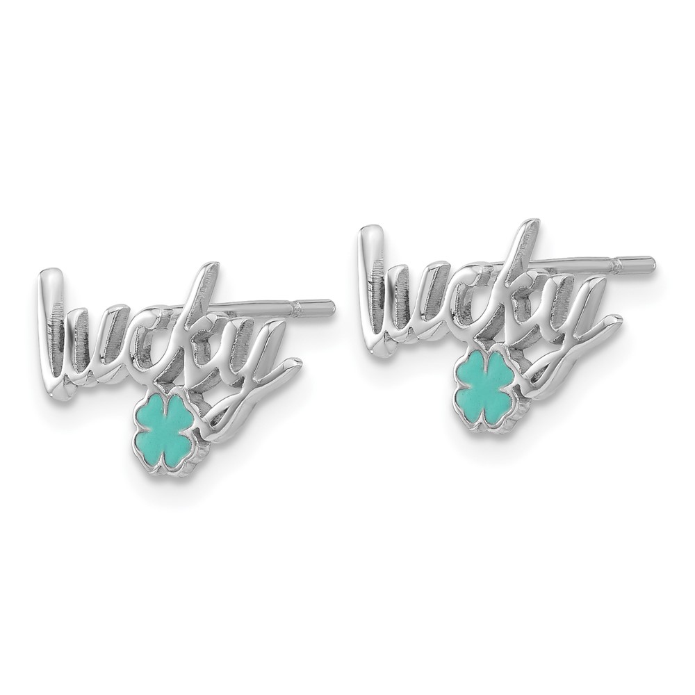 Sterling Silver Rhodium-plated Enamel Clover Lucky Post Earrings (QE17605)