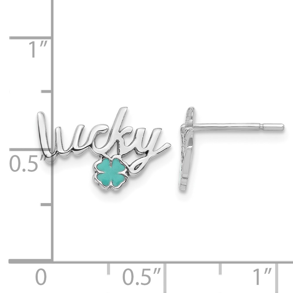 Sterling Silver Rhodium-plated Enamel Clover Lucky Post Earrings (QE17605)