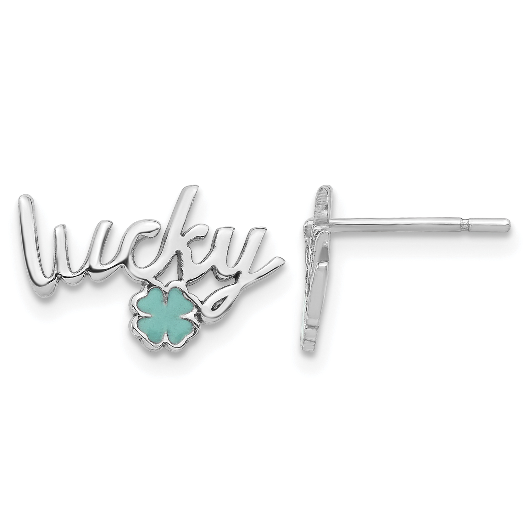 Sterling Silver Rhodium-plated Enamel Clover Lucky Post Earrings (QE17605)