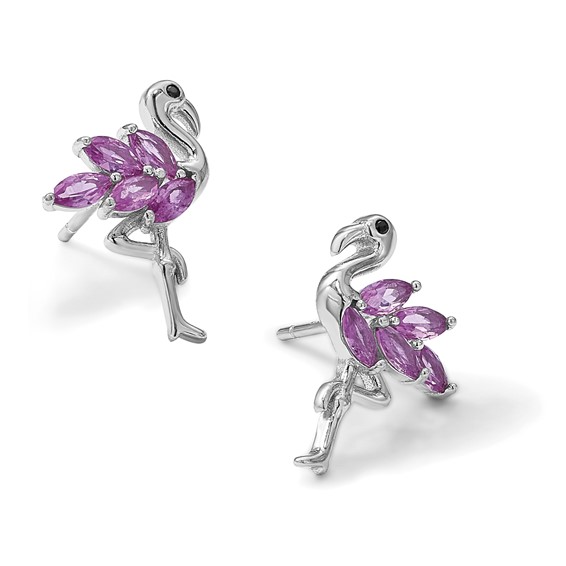 Sterling Silver Rh-plated Polished Crystal Pineapple Post Earrings