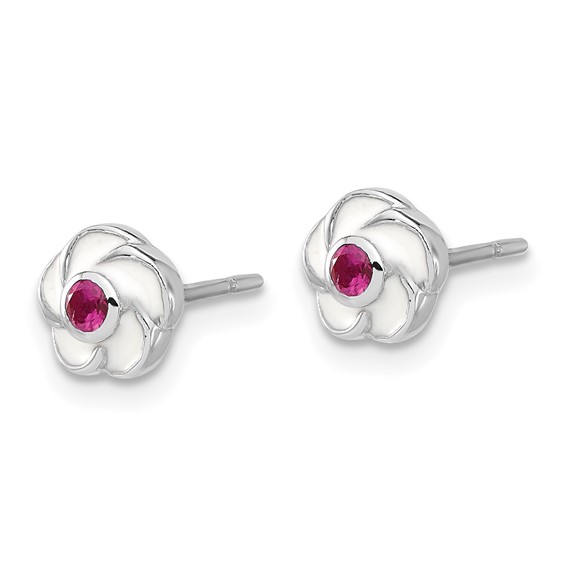 Sterling Silver Rhodium-plated Madi K Enamel Pink CZ Flower Post Earrings
