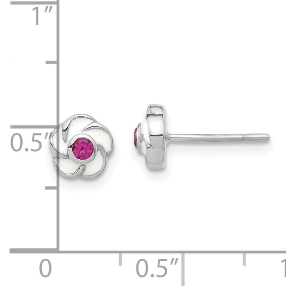 Sterling Silver Rhodium-plated Madi K Enamel Pink CZ Flower Post Earrings