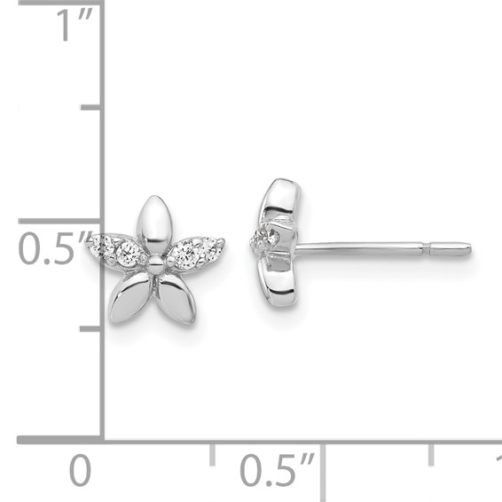 Sterling Silver Rhodium-plated CZ Flower Post Earrings