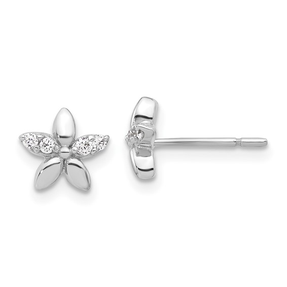 Sterling Silver Rhodium-plated CZ Flower Post Earrings