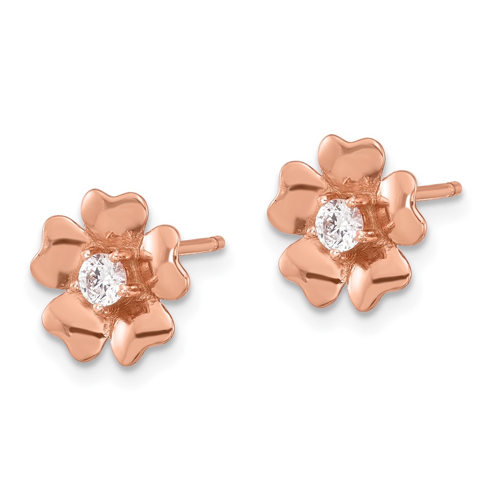 Sterling Silver Rose-tone CZ Flower Post Earrings (QE17633RP)