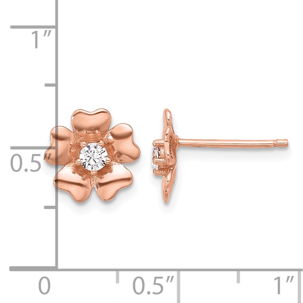Sterling Silver Rose-tone CZ Flower Post Earrings (QE17633RP)