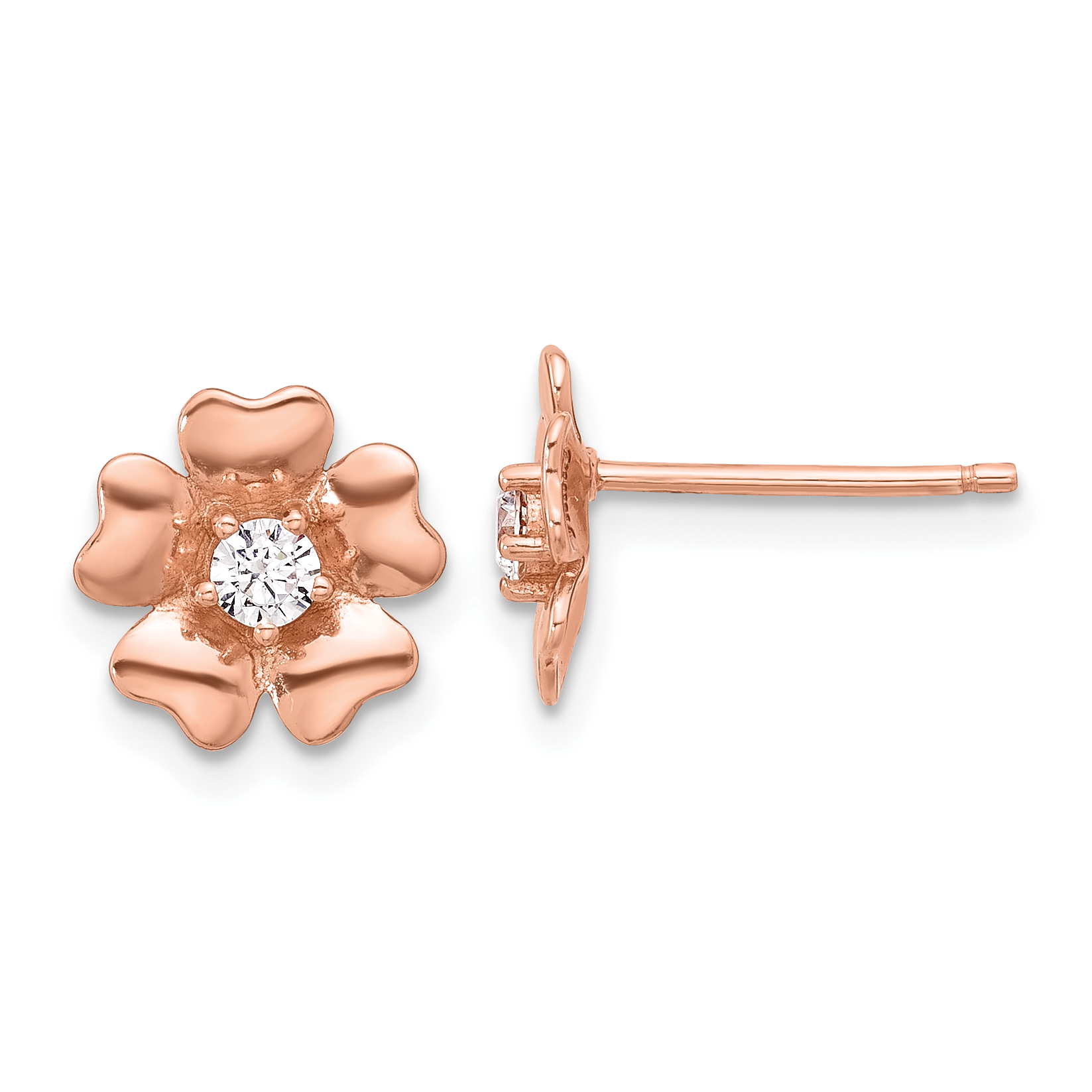 Sterling Silver Rose-tone CZ Flower Post Earrings (QE17633RP)