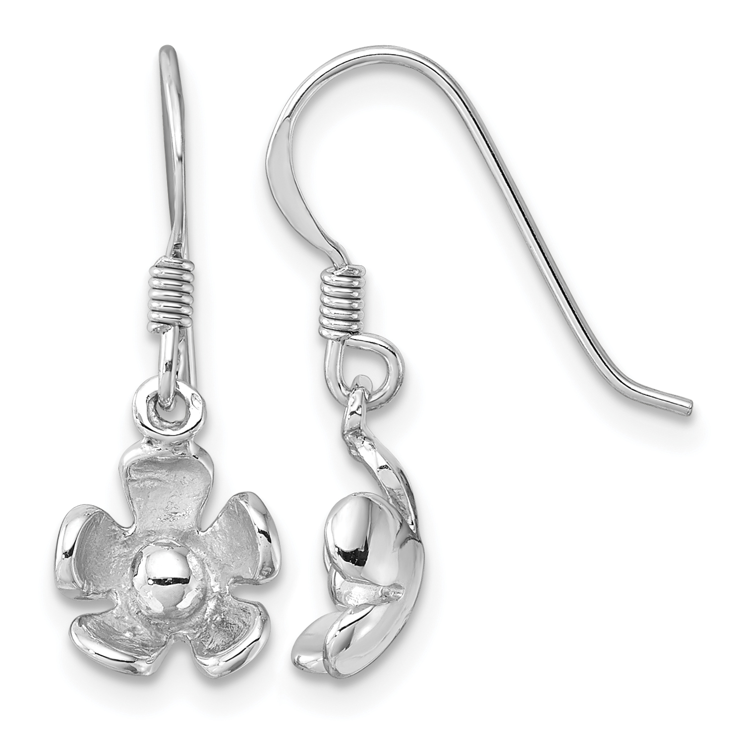 Sterling Silver Rhodium-Plated Polished Dangle Flower Earrings (QE17636)
