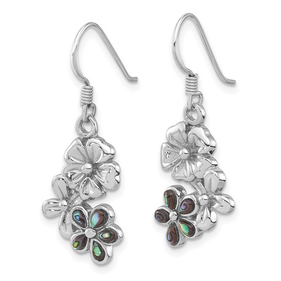 Sterling Silver Rhodium-Plated Polished Abalone Trio Flower Earrings