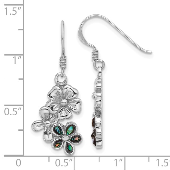 Sterling Silver Rhodium-Plated Polished Abalone Trio Flower Earrings