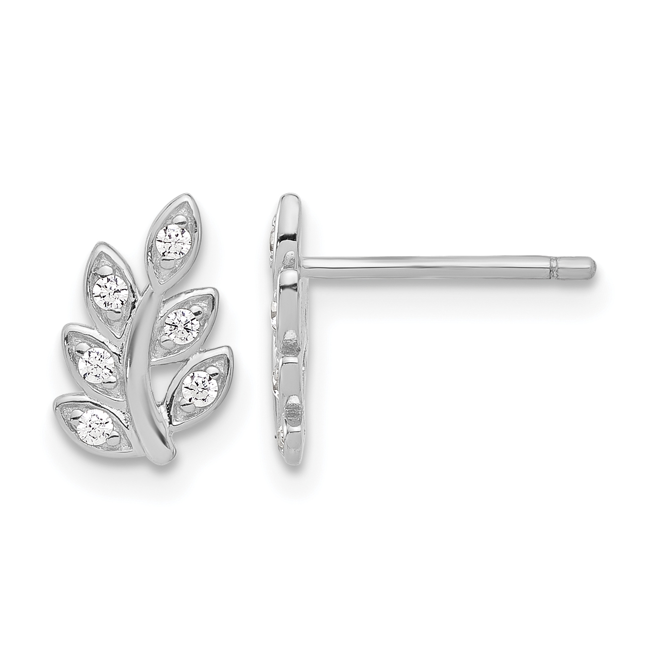 Sterling Silver Rhodium-plated CZ Leaf Post Earrings (QE17644)
