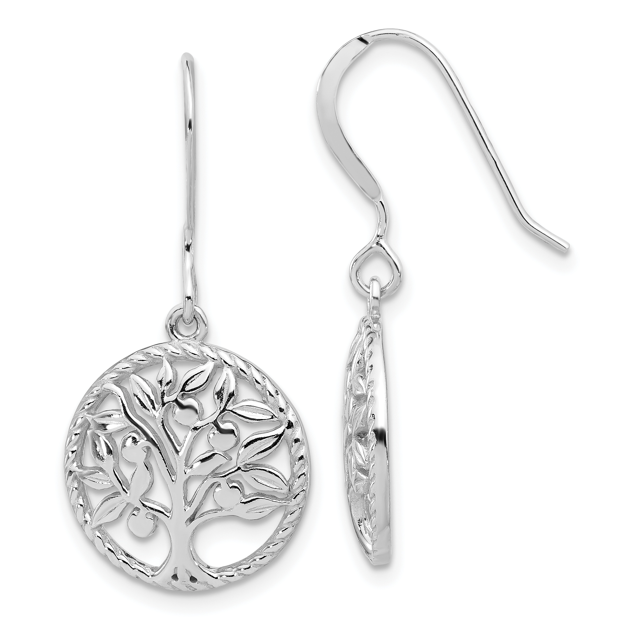 Sterling Silver Rhodium-plated Tree of Life Dangle Earrings (QE17646)