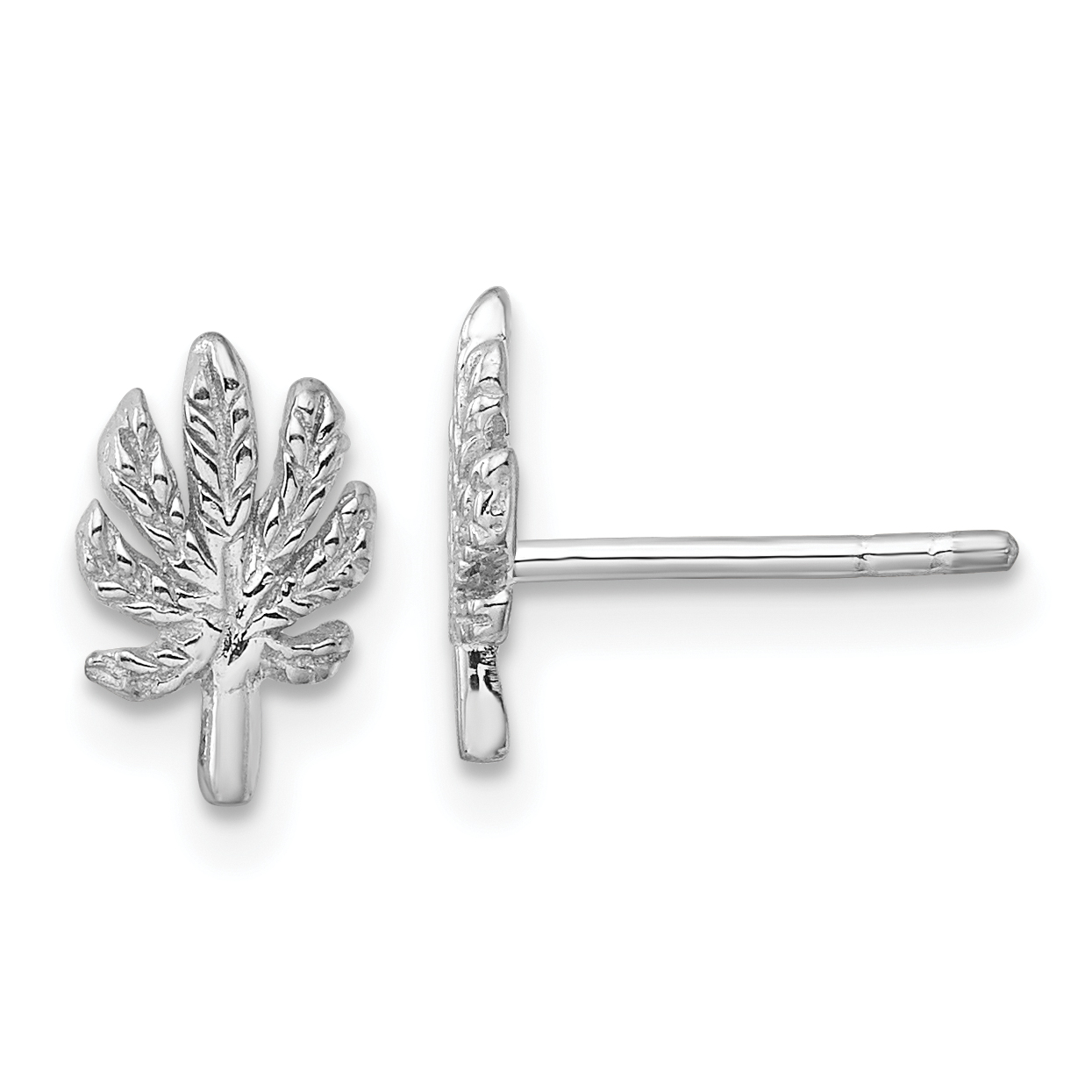 Sterling Silver Rhodium-plated Textured Leaf Post Earrings (QE17649)