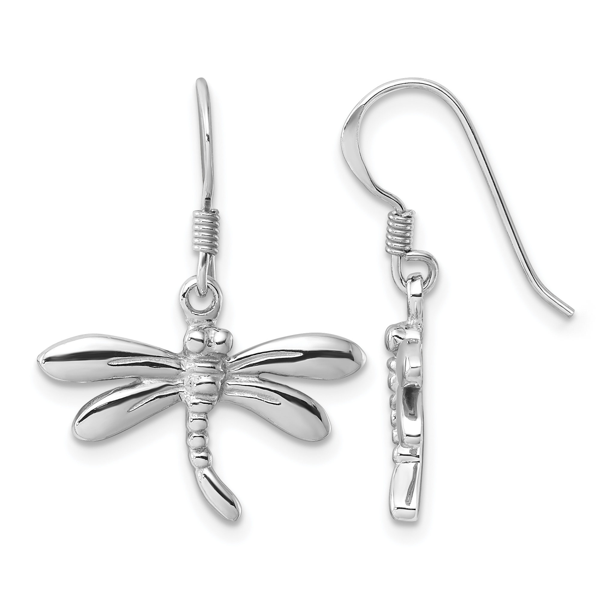 Sterling Silver Rhodium-Plated Polished Dragonfly Dangle Earrings (QE17656)