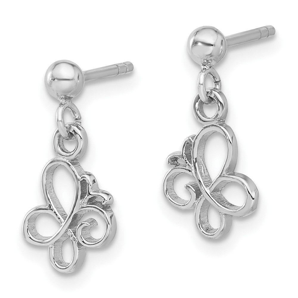 Sterling Silver Rhodium-plated Butterfly Post Dangle Drop Earrings (QE17657)
