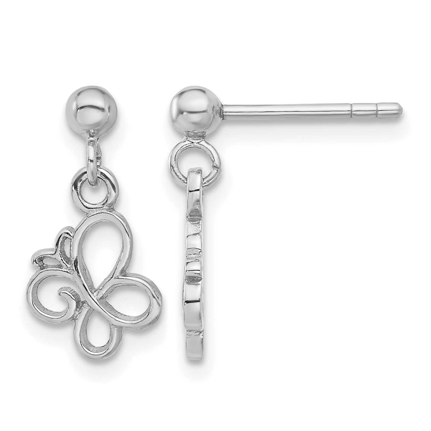Sterling Silver Rhodium-plated Butterfly Post Dangle Drop Earrings (QE17657)