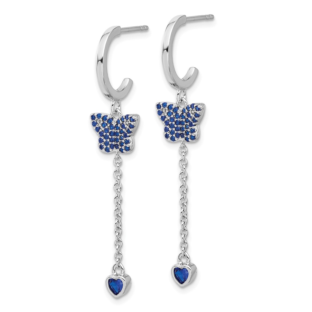 True Fire Sterling Silver Rhod-plated Blue CZ Butterfly Heart Post Hoop Ear (QE17658)