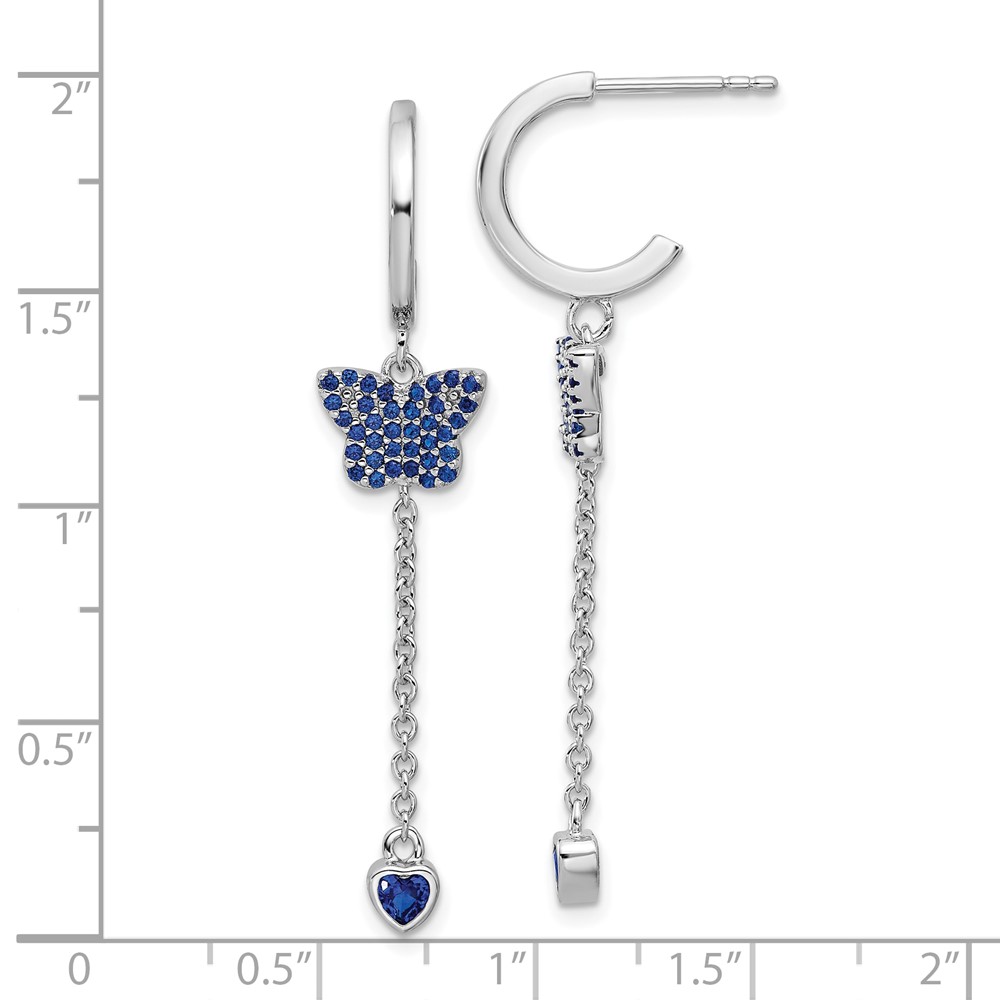 True Fire Sterling Silver Rhod-plated Blue CZ Butterfly Heart Post Hoop Ear (QE17658)