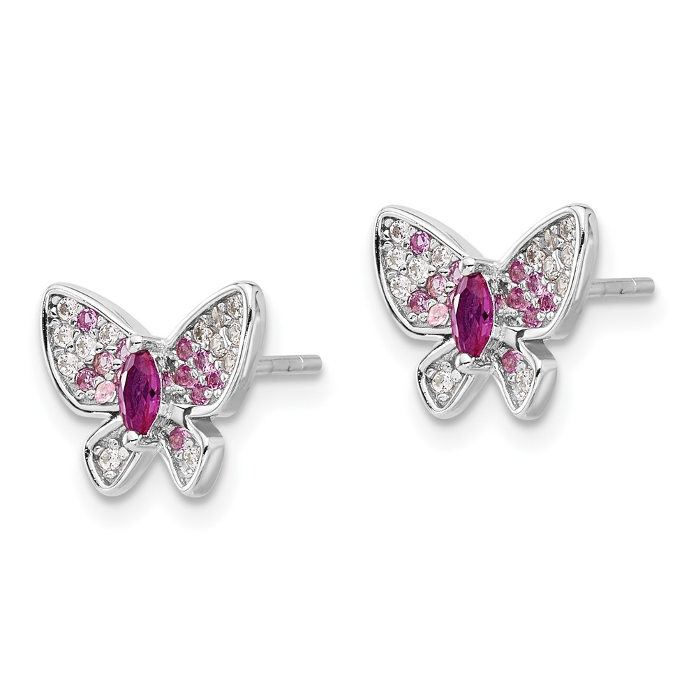 Sterling Silver Rhodium-plated Pink and White CZ Butterfly Post Earrings (QE17660)