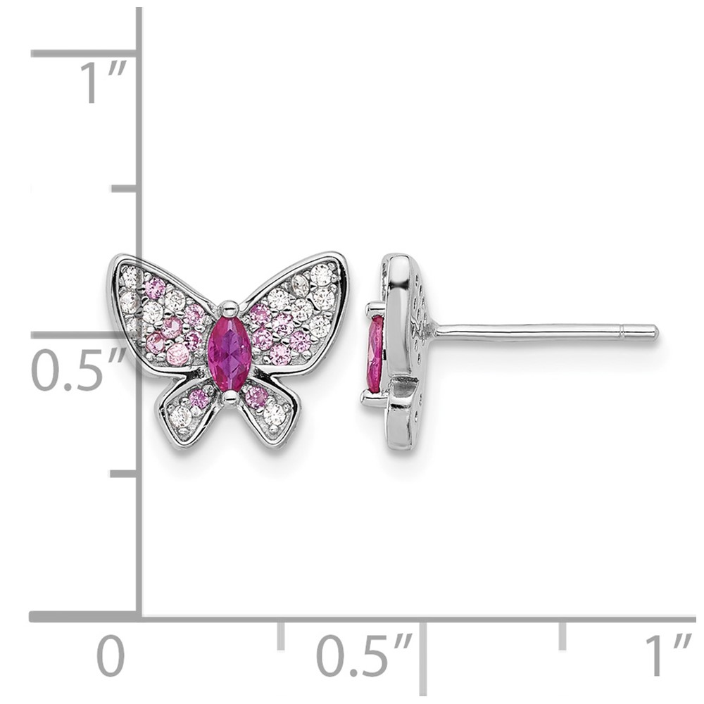 Sterling Silver Rhodium-plated Pink and White CZ Butterfly Post Earrings (QE17660)