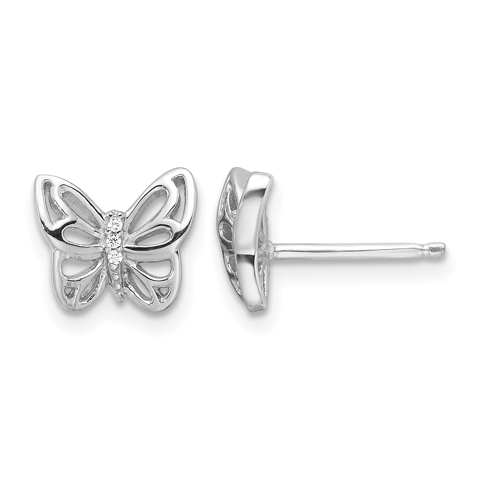 Sterling Silver Rhodium-plated CZ Butterfly Post Earrings (QE17661)