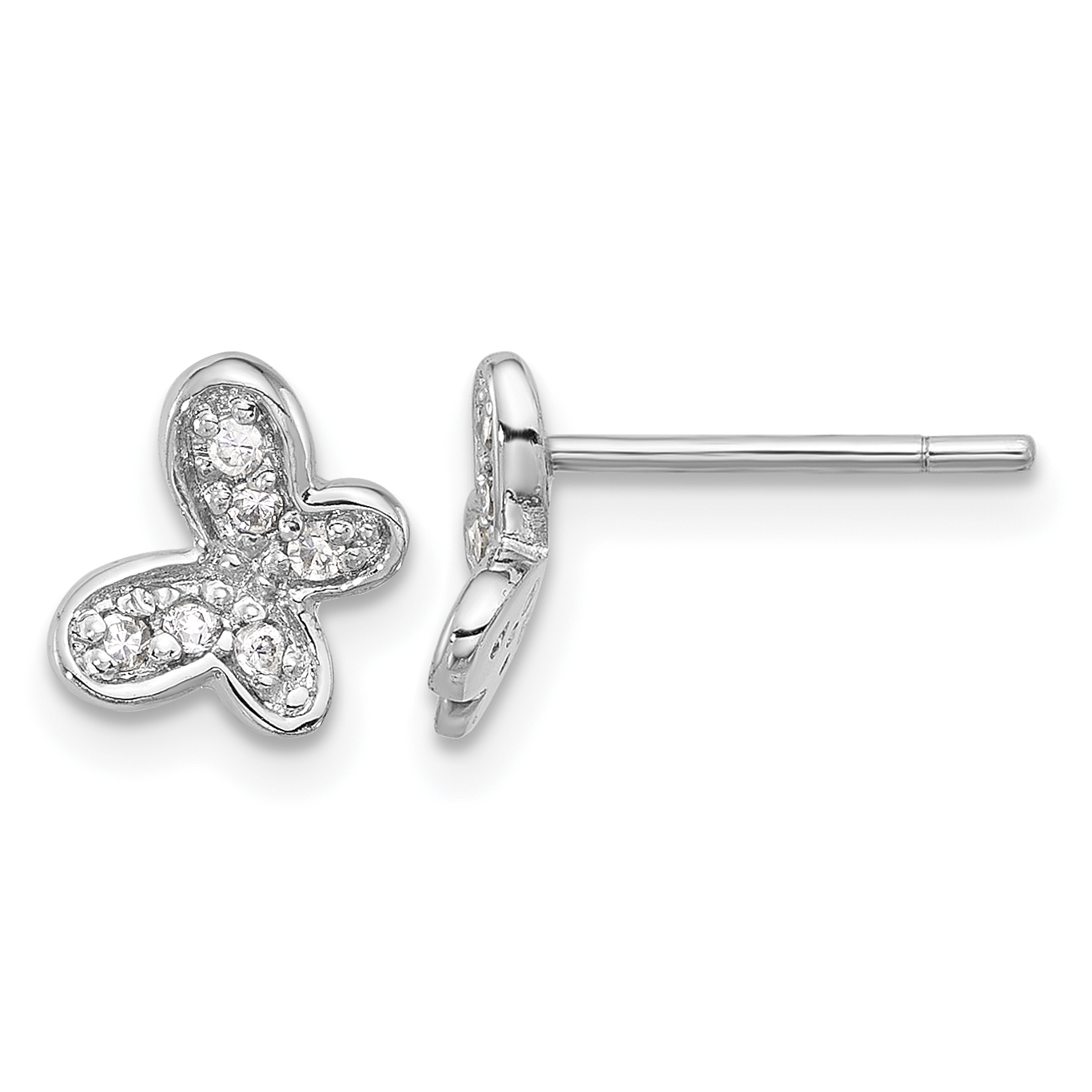 Sterling Silver Rhodium-plated CZ Butterfly Post Earrings (QE17662)