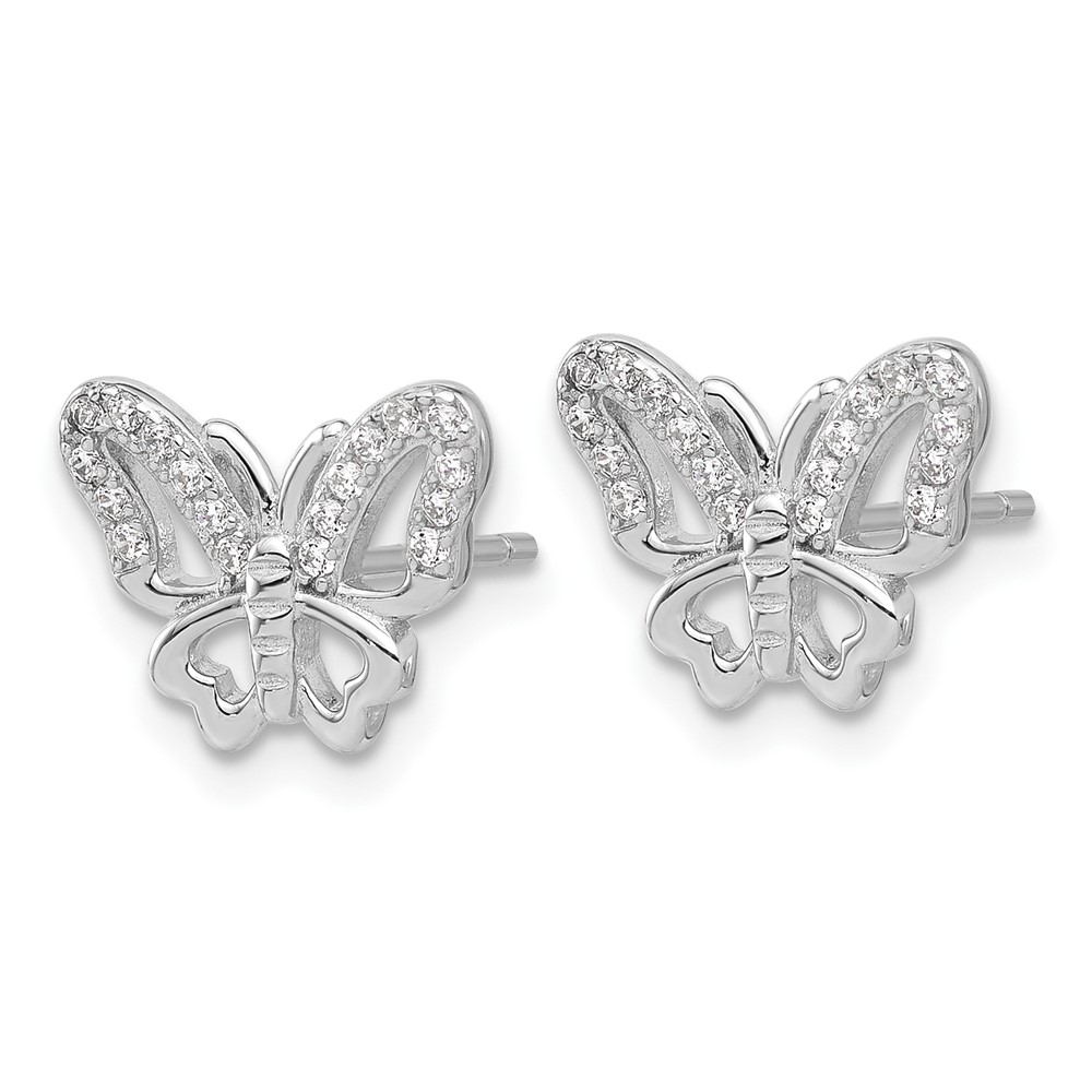 Sterling Silver Rhodium-plated CZ Butterfly Post Earrings (QE17663)