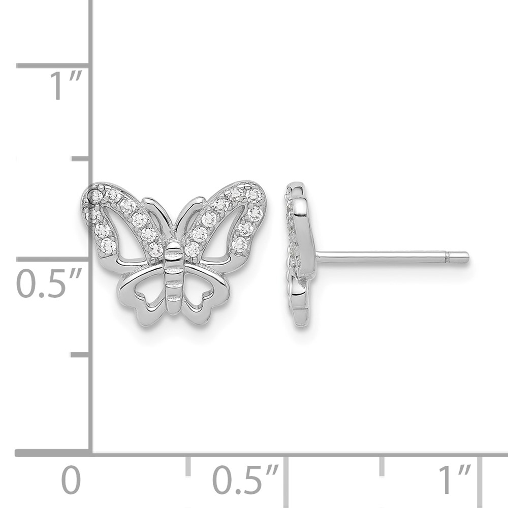 Sterling Silver Rhodium-plated CZ Butterfly Post Earrings (QE17663)