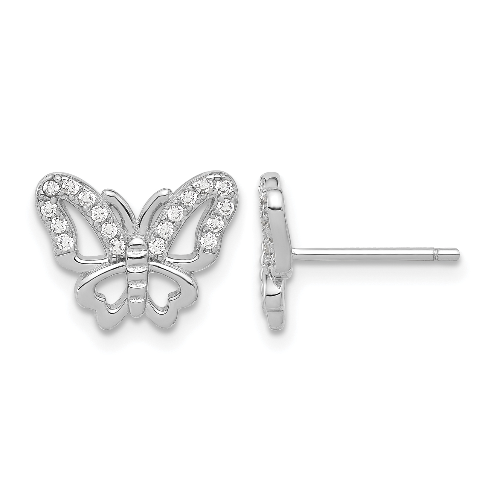 Sterling Silver Rhodium-plated CZ Butterfly Post Earrings (QE17663)