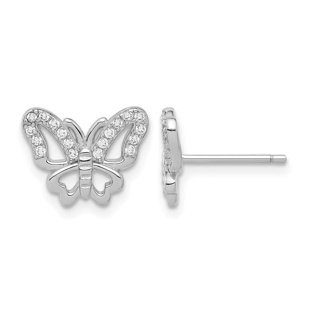 Sterling Silver Rhodium-plated CZ Butterfly Post Earrings (QE17663)