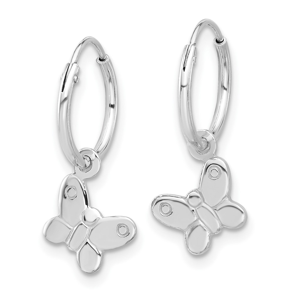 Sterling Silver Rhodium-plated Madi K Butterfly Hoop Earrings (QE17664)