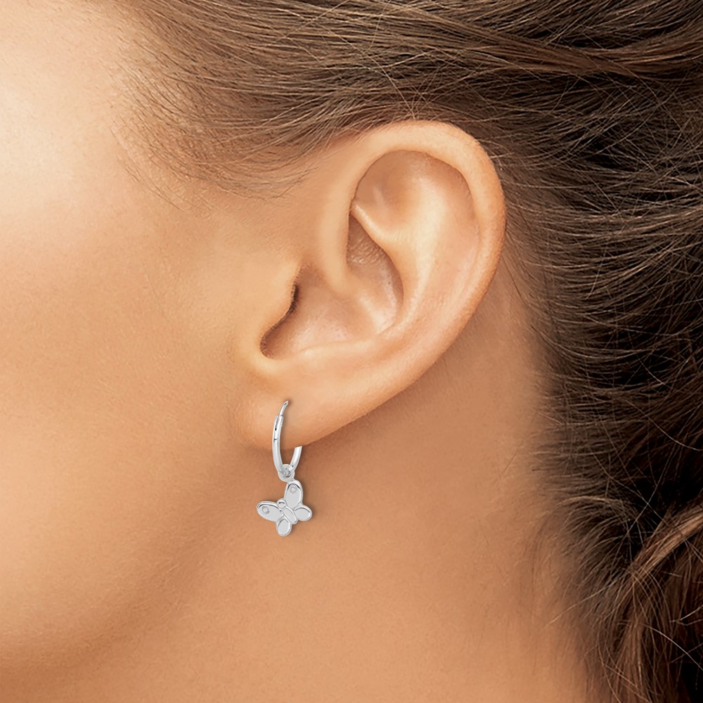 Sterling Silver Rhodium-plated Madi K Butterfly Hoop Earrings (QE17664)