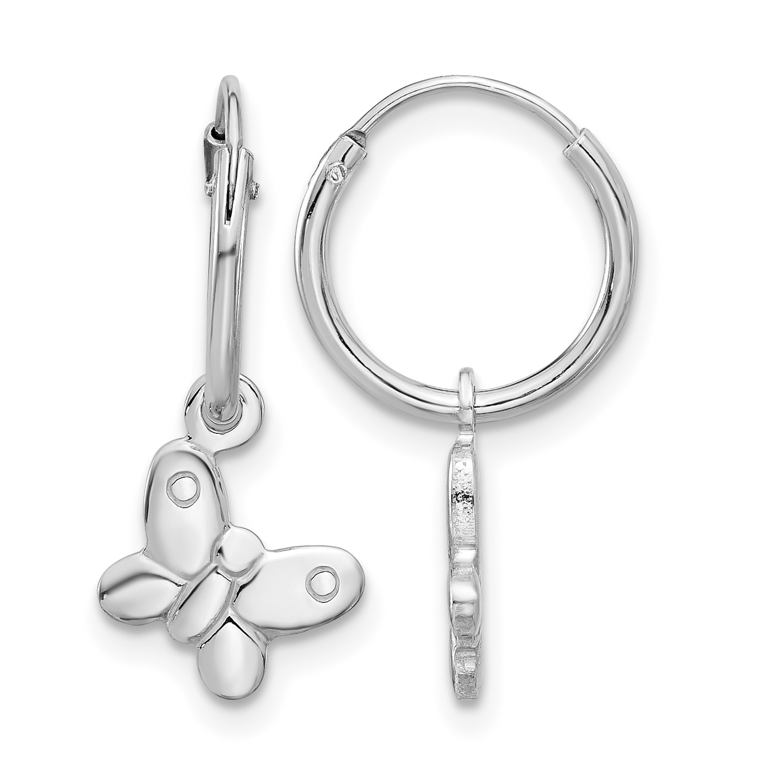 Sterling Silver Rhodium-plated Madi K Butterfly Hoop Earrings (QE17664)