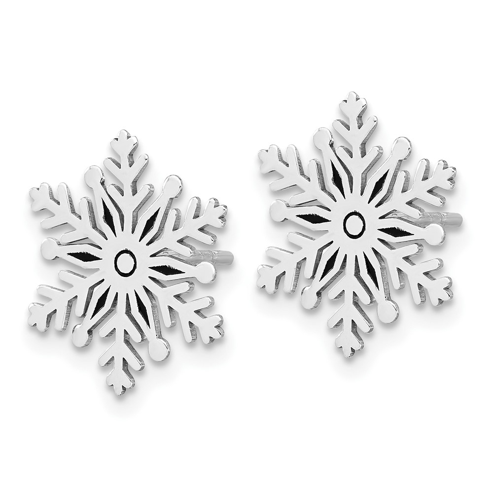 Sterling Silver Rhodium-plated Enamel Snowflake Post Earrings (QE17668)