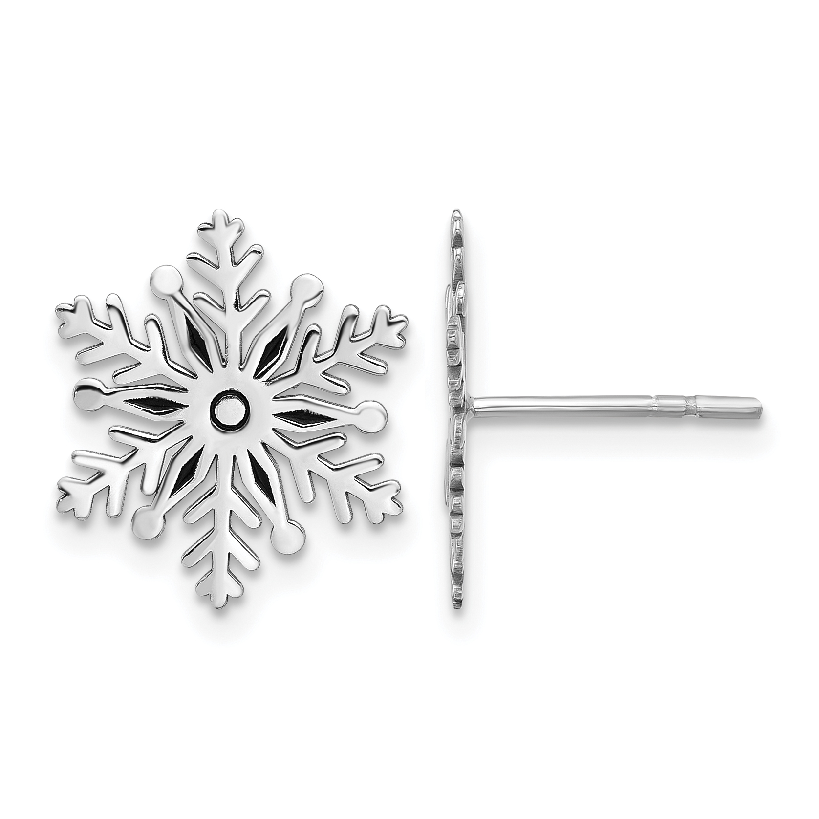 Sterling Silver Rhodium-plated Enamel Snowflake Post Earrings (QE17668)