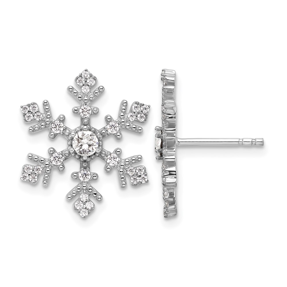 Sterling Silver Rhodium-plated CZ Crystal Snowflake Post Earrings (QE17669)