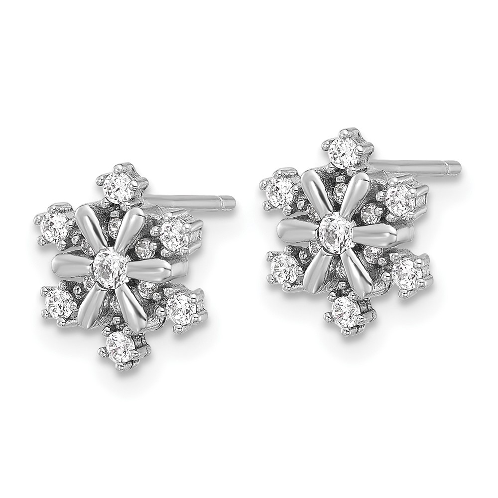 Sterling Silver Rhodium-plated CZ Snowflake Post Earrings (QE17671)