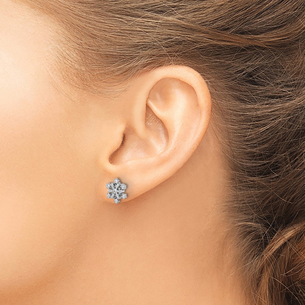 Sterling Silver Rhodium-plated CZ Snowflake Post Earrings (QE17671)