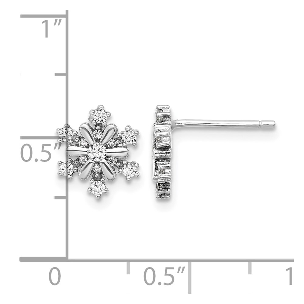 Sterling Silver Rhodium-plated CZ Snowflake Post Earrings (QE17671)