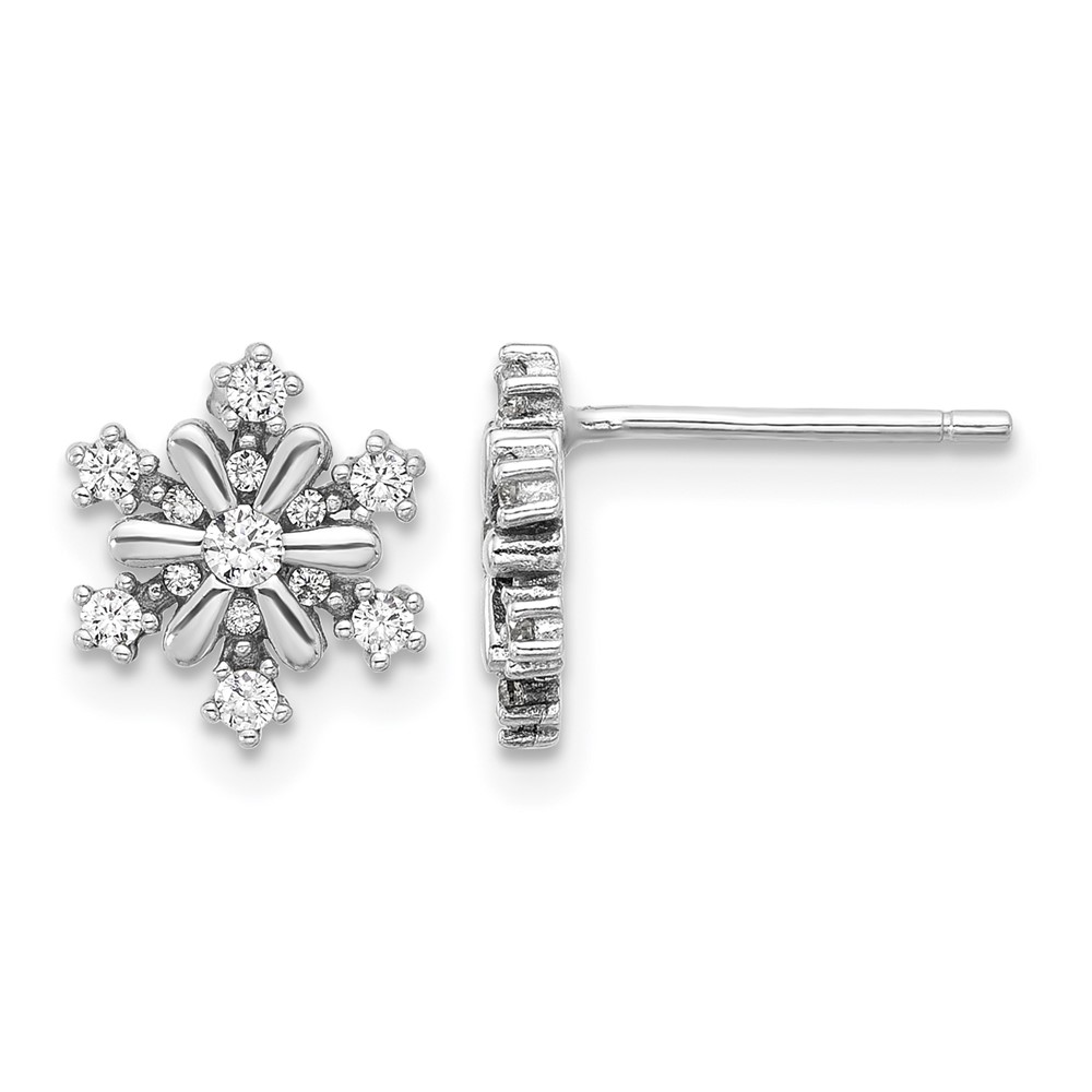 Sterling Silver Rhodium-plated CZ Snowflake Post Earrings (QE17671)
