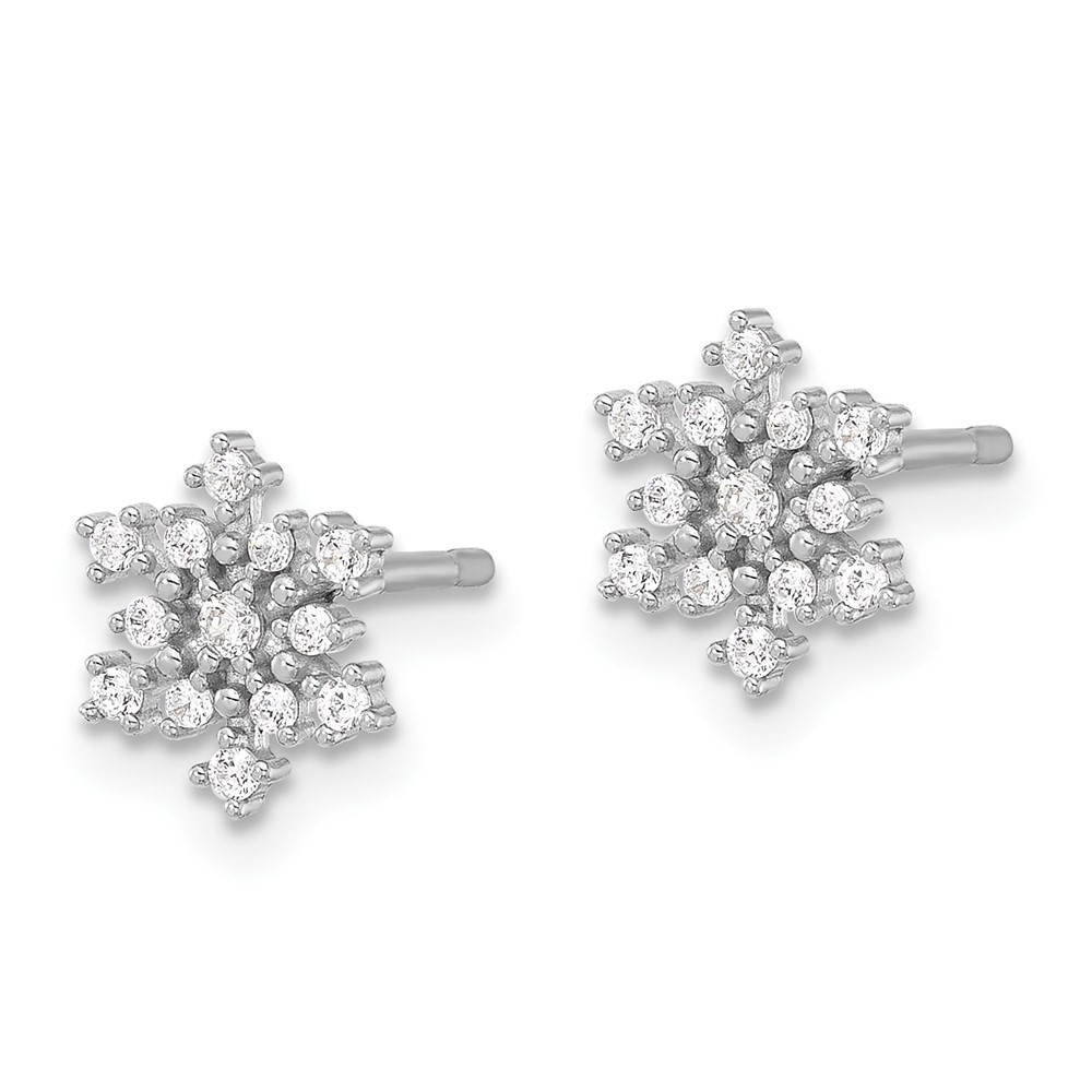 Sterling Silver Rhodium-plated Polished CZ Snowflake Post Earrings (QE17672)
