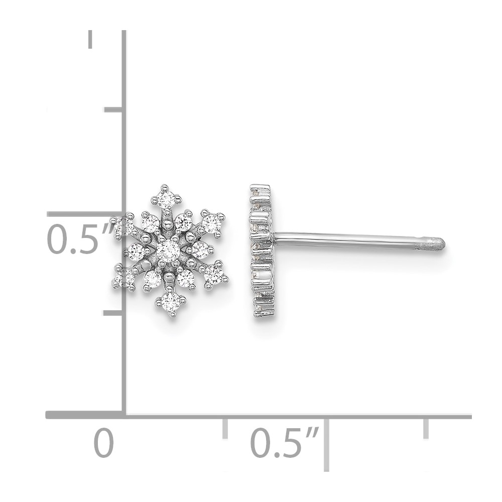 Sterling Silver Rhodium-plated Polished CZ Snowflake Post Earrings (QE17672)