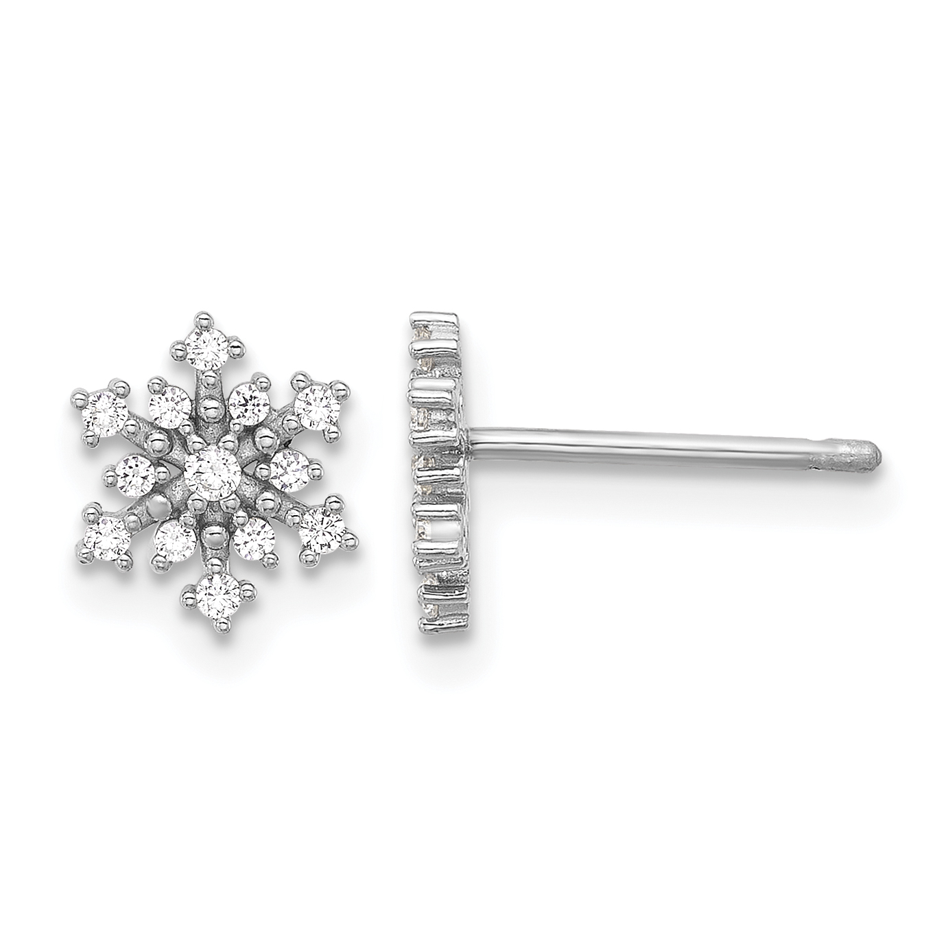 Sterling Silver Rhodium-plated Polished CZ Snowflake Post Earrings (QE17672)