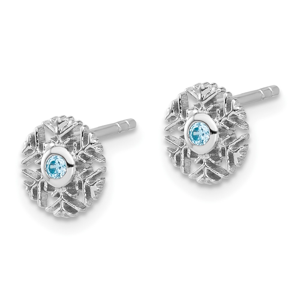 Sterling Silver Rhodium-plated Aqua CZ Snowflake Post Earrings (QE17673)
