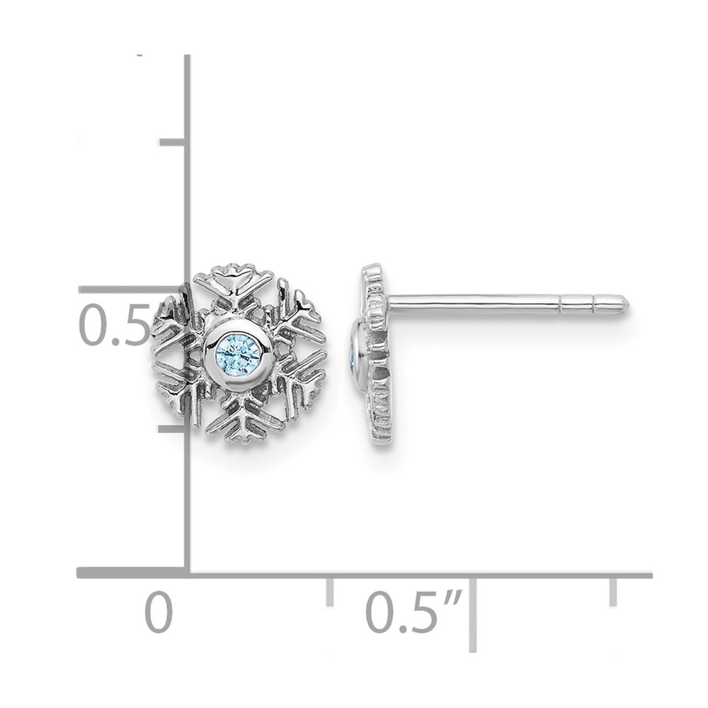 Sterling Silver Rhodium-plated Aqua CZ Snowflake Post Earrings (QE17673)