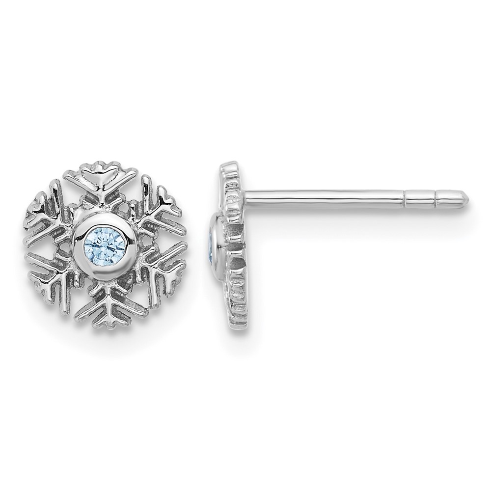Sterling Silver Rhodium-plated Aqua CZ Snowflake Post Earrings (QE17673)