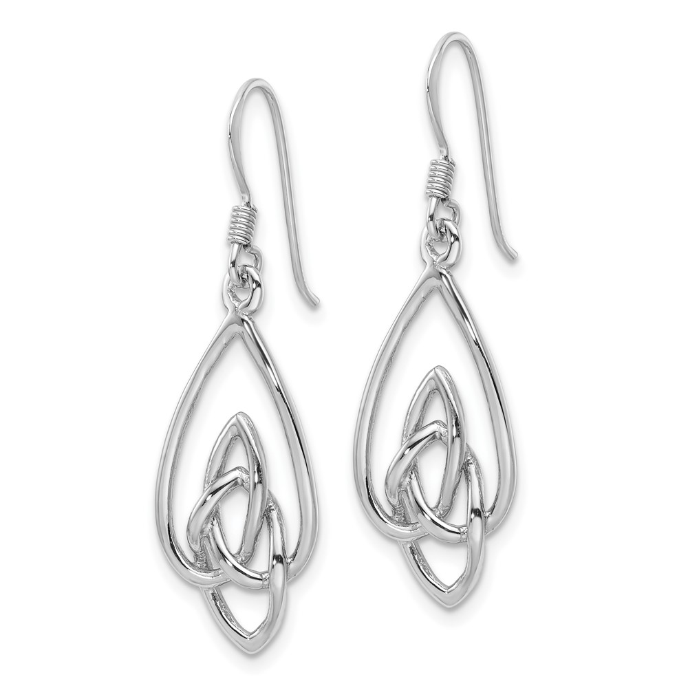 Sterling Silver Rhodium-Plated Polished Dangle Celtic Knot Design Earrings (QE17676)