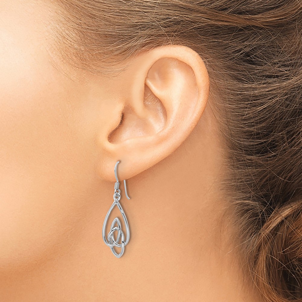 Sterling Silver Rhodium-Plated Polished Dangle Celtic Knot Design Earrings (QE17676)